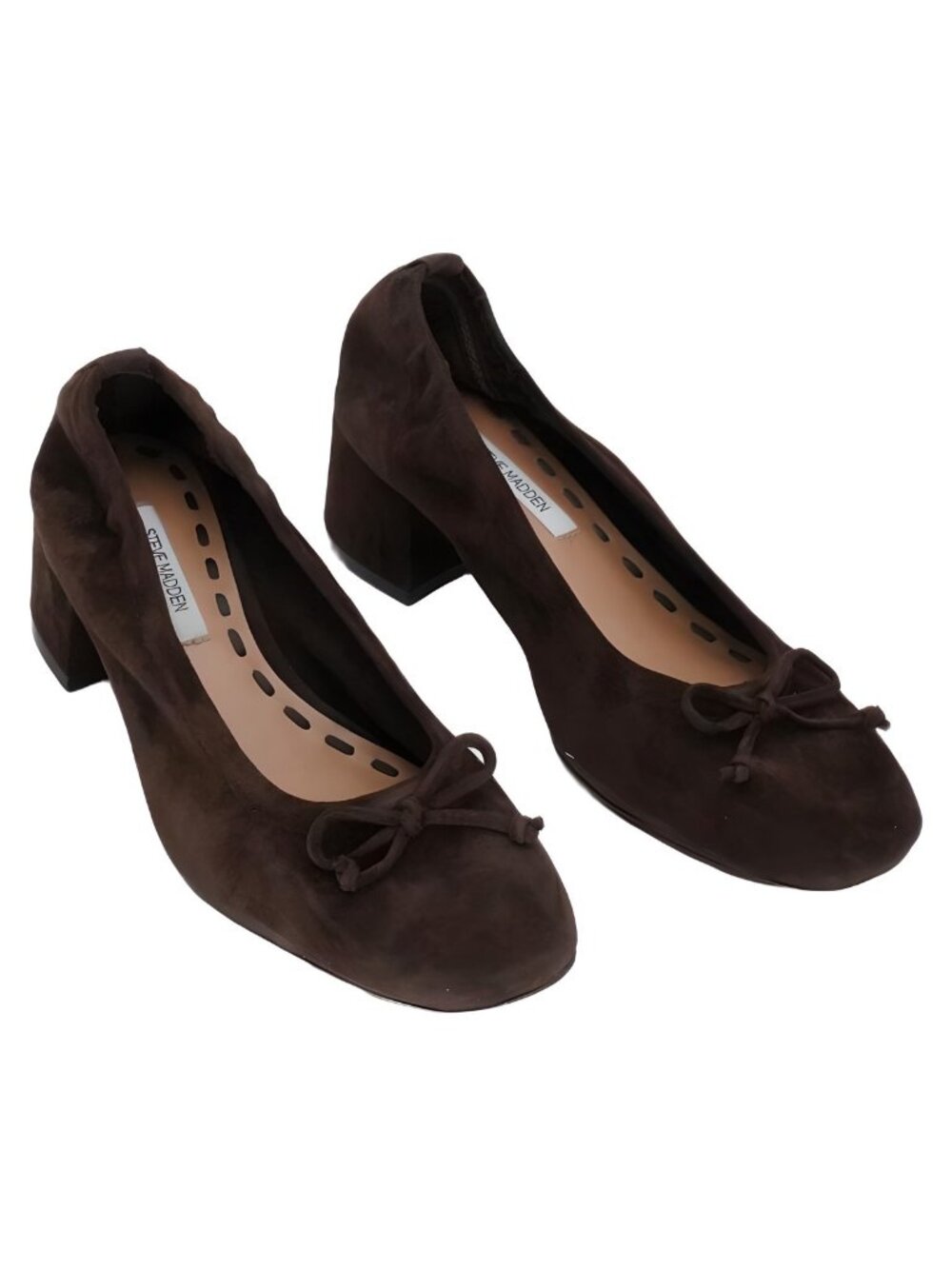 Steve Madden Womens Coretta Brown Suede 2" Block Heel Ballet Pump Sz 8.5M